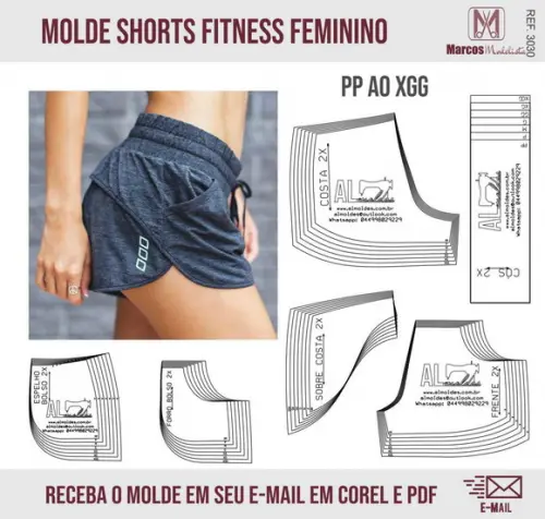 Molde Modelagem Shorts Fitness Feminino 3030