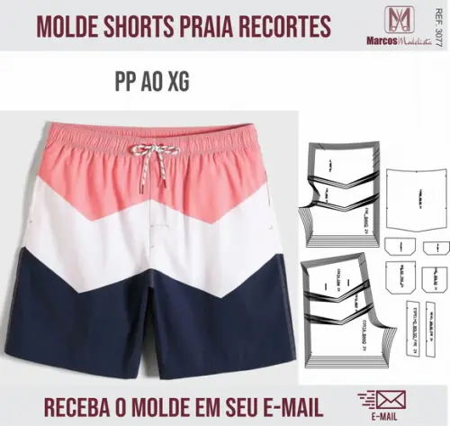 Molde Modelagem Shorts Praia Recorte Masculino 3077