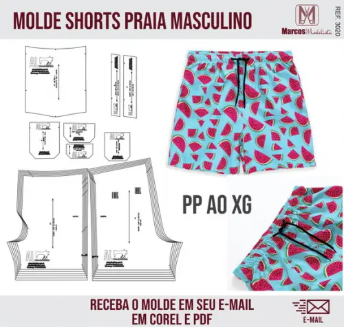 Molde Modelagem Shorts Praia Masculino 3020