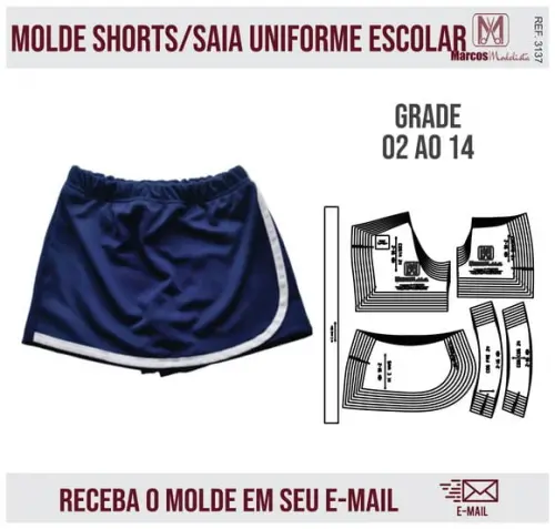 Molde Modelagem Shorts Saia Infantil Uniforme Escolar 3137