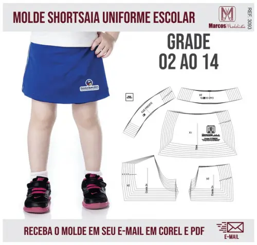 Molde Modelagem Shorts Saia Infantil Uniforme Escolar 3093