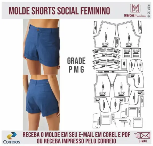 Molde Modelagem Shorts Social Alfaiataria Feminino 3018