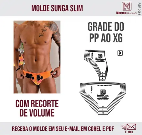 Molde Modelagem Sunga Praia Slim Com Recorte 3085