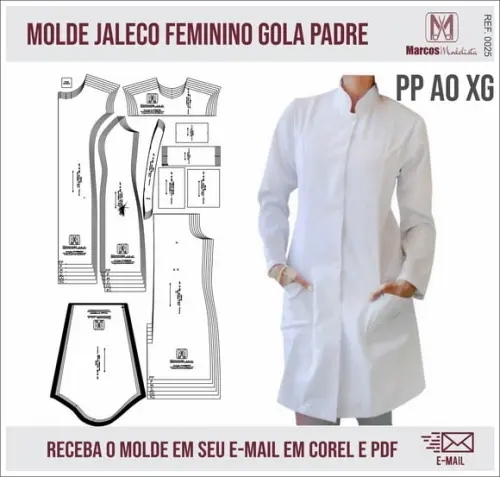 Molde Vestido Jaleco Feminino Gola Padre 0025