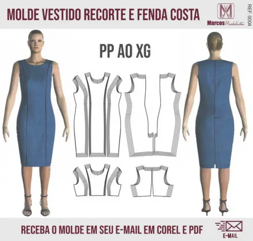 Molde Vestido Tubinho Malha Recorte e Fenda 0004
