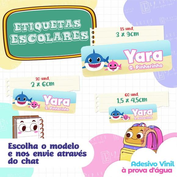 110 Etiquetas Adesivo Escolar em Vinil - Baby Shark Rosa