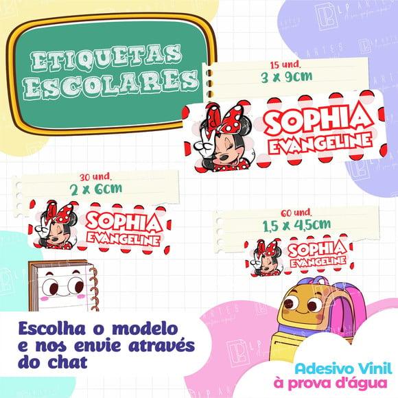 110 Etiquetas Adesivo Escolar em Vinil - Minnie Vermelha