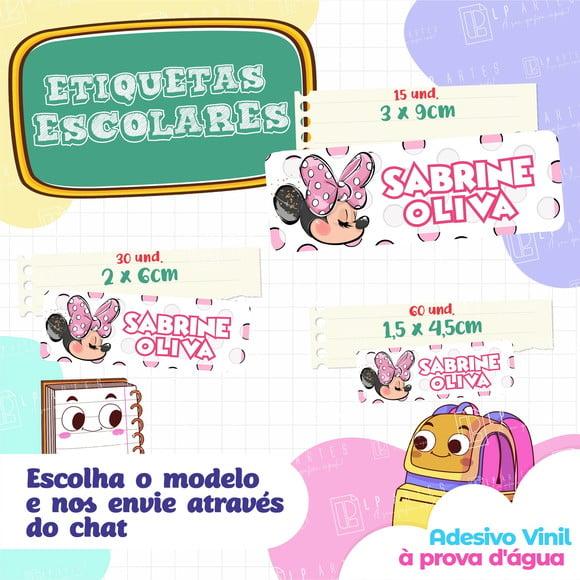 110 Etiquetas Adesivo Escolar em Vinil - Minnie Rosa