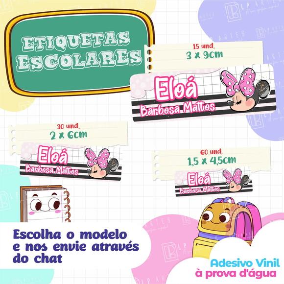 110 Etiquetas Adesivo Escolar em Vinil - Minnie Rosa