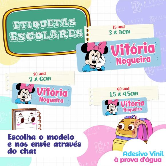 110 Etiquetas Adesivo Escolar em Vinil - Minnie Rosa e Azul