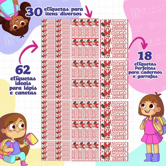 110 Etiquetas Adesivo Escolar em Vinil - Minnie Vermelha