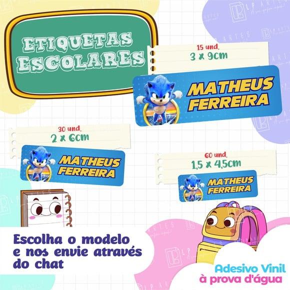110 Etiquetas Adesivo Escolar em Vinil - Sonic