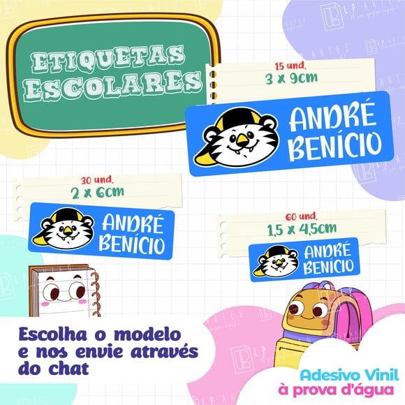 110 Etiquetas Adesivo Escolar em Vinil - Tigre Azul