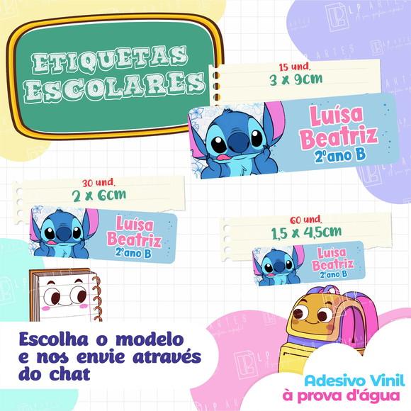 110 Etiquetas Adesivo Escolar em Vinil - Stitch Azul