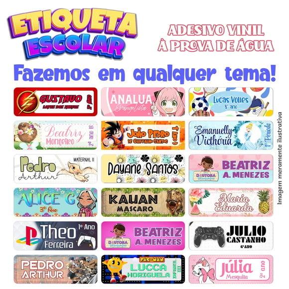 64 Etiquetas Adesivo Escolar Vinil para Lápis e Utensílios