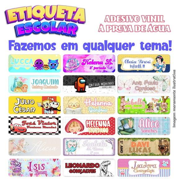 64 Etiquetas Adesivo Escolar Vinil para Lápis e Utensílios