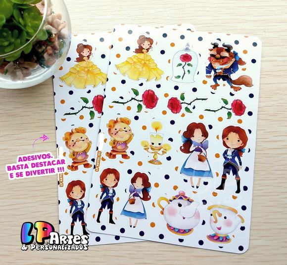 Cartela de Adesivos - a Bela e a Fera - Cute