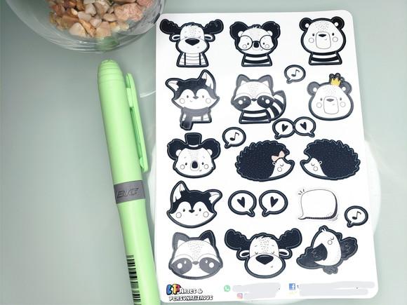 Cartela de Adesivos - Animais do Bosque Minimalista