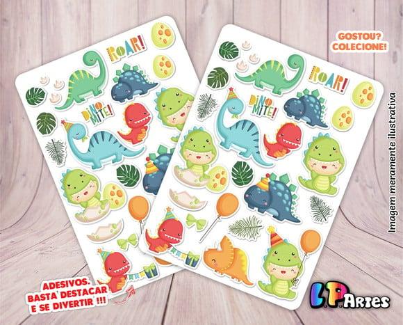 Cartela de Adesivos - Dinossauro Cute