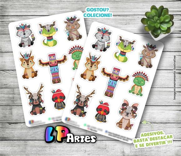 Cartela de Adesivos - Animais do Bosque Tribal