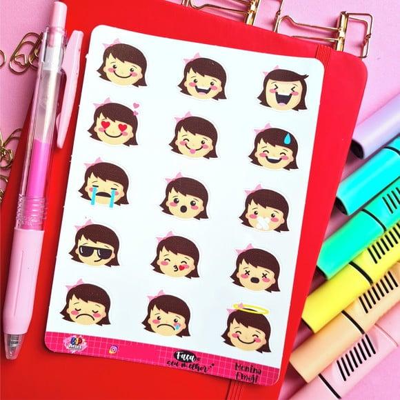Cartela de Adesivos - Menina Emoji