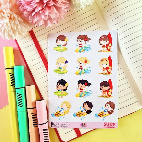 Cartela de Adesivos - Stickers - Surfista Menina