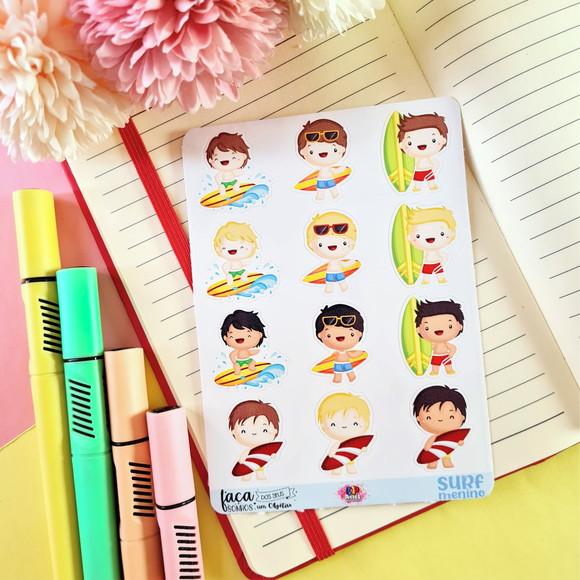 Cartela de Adesivos - Stickers -surfista Menino