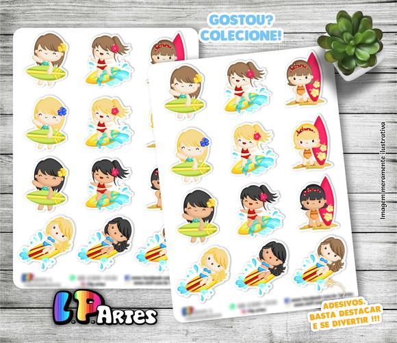 Cartela de Adesivos - Stickers - Surfista Menina