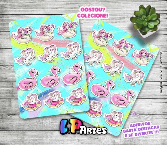 Cartela de Adesivos - Unicórnios Pool Party