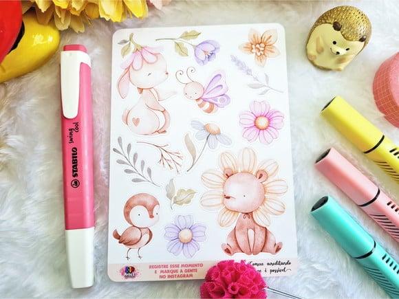 Cartela De Adesivos Em Vinil - Animais Do Bosque 06