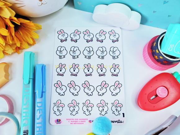 Cartela De Adesivos Em Vinil - Coelhinha Emoji 01