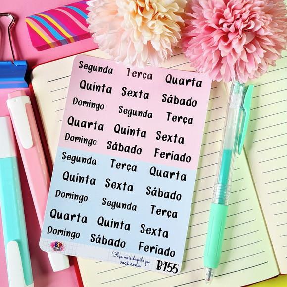 Cartela de Adesivos em Vinil - Dias da Semana - Rosa e Azul