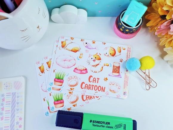 Cartela De Adesivos Em Vinil - Gatinho Cute 3