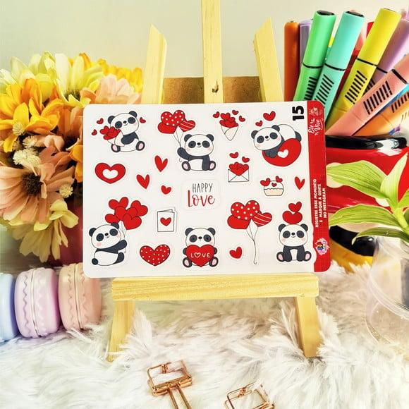 Cartela de Adesivos em Vinil - Love Panda