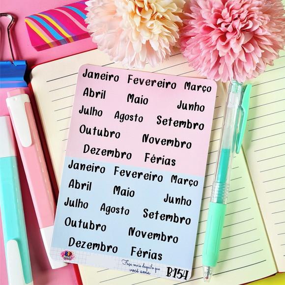 Cartela de Adesivos em Vinil - Meses do Ano - Rosa e Azul