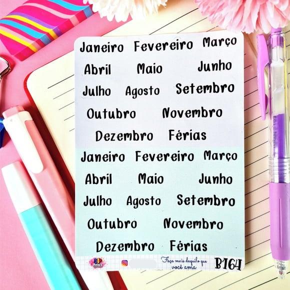 Cartela de Adesivos em Vinil - Meses do Ano - Azul e Verde