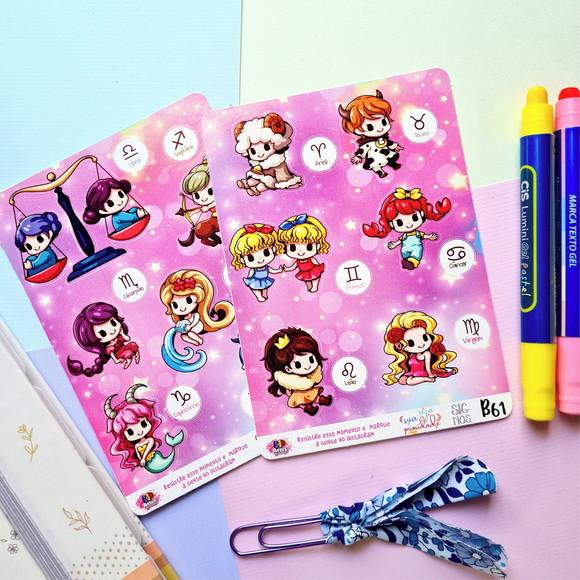 Cartela de Adesivos Signos Cute