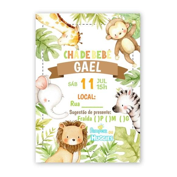 Convite Digital Chá de bebê e Fraldas - Safari