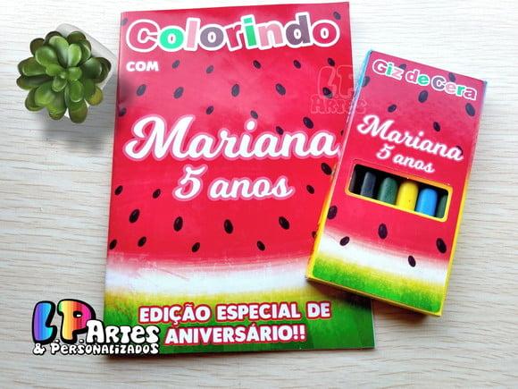 Kit Colorir Livrinho + Giz de Cera - Melancia