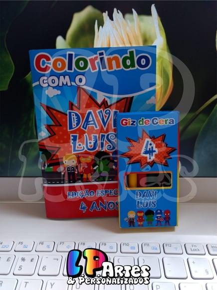 Kit De Colorir Livrinho + Giz De Cera - Heróis