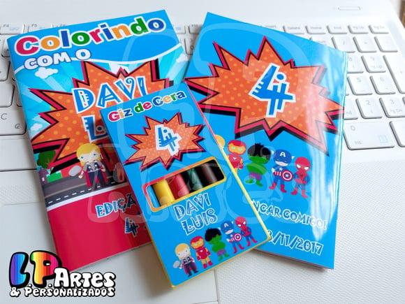 Kit De Colorir Livrinho + Giz De Cera - Heróis