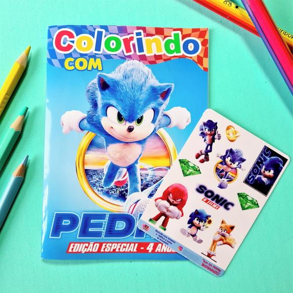 Kit de Colorir Livro + Adesivo - Sonic o Filme