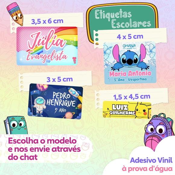Kit Escolar Vários Temas e Tamanhos Adesivo Vinil à Prova de
