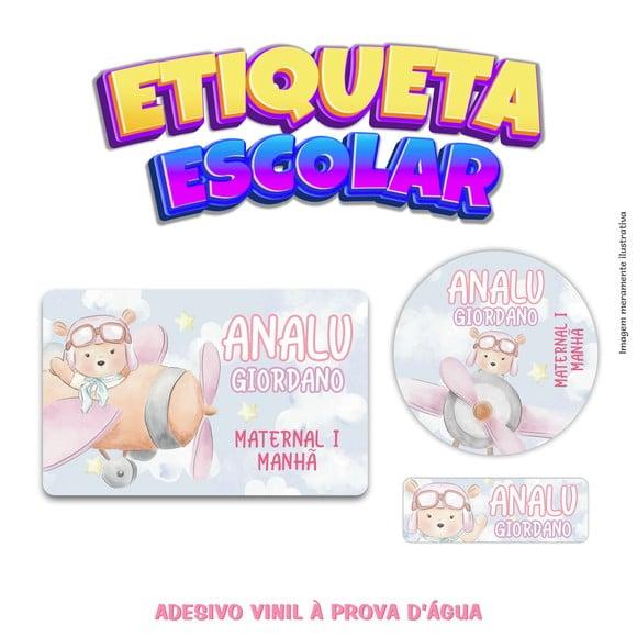 Kit Etiqueta Escolar em Vinil - Ursinha Aviador