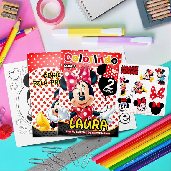 Kit Livrinho Colorir + Cartela Adesiva - Minnie Vermelha