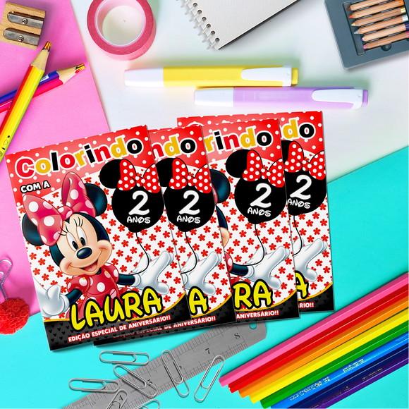 Kit Livrinho Colorir + Cartela Adesiva - Minnie Vermelha