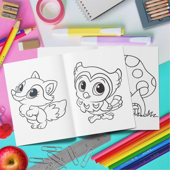 Livrinho Colorir + Cartela Adesiva Animais do Bosque Menina
