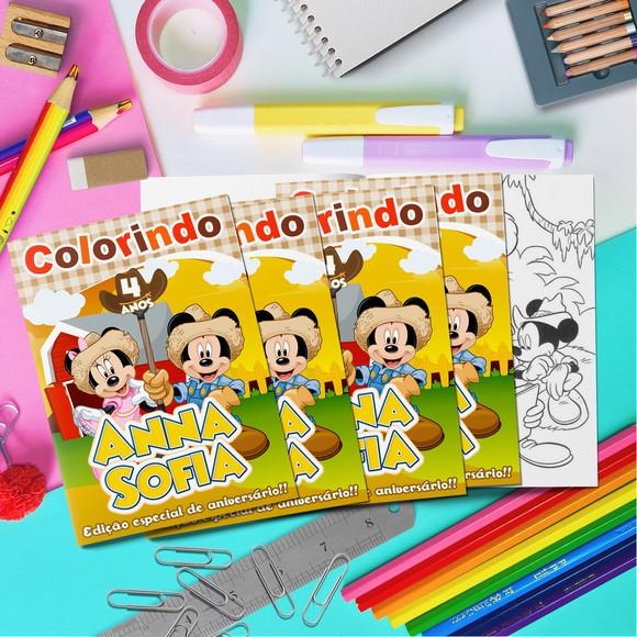 Livrinho Colorir + Cartela Adesiva Fazenda Mickey e Minnie