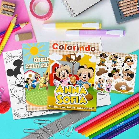 Livrinho Colorir + Cartela Adesiva Fazenda Mickey e Minnie