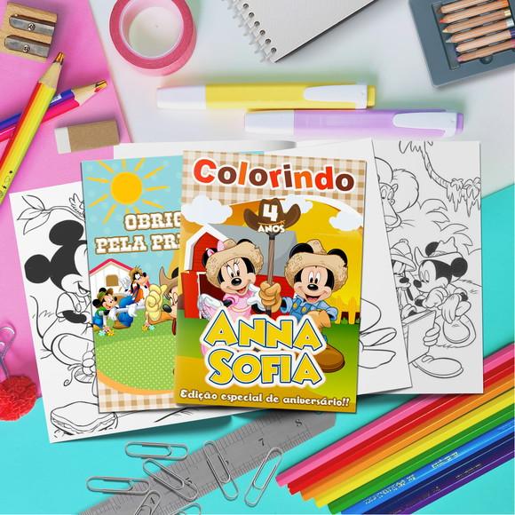 Livrinho Colorir + Cartela Adesiva Fazenda Mickey e Minnie